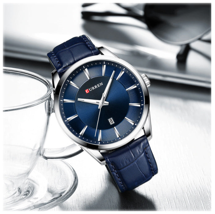 Curren Blue Leather Strap Mens Elegant Dress Watch