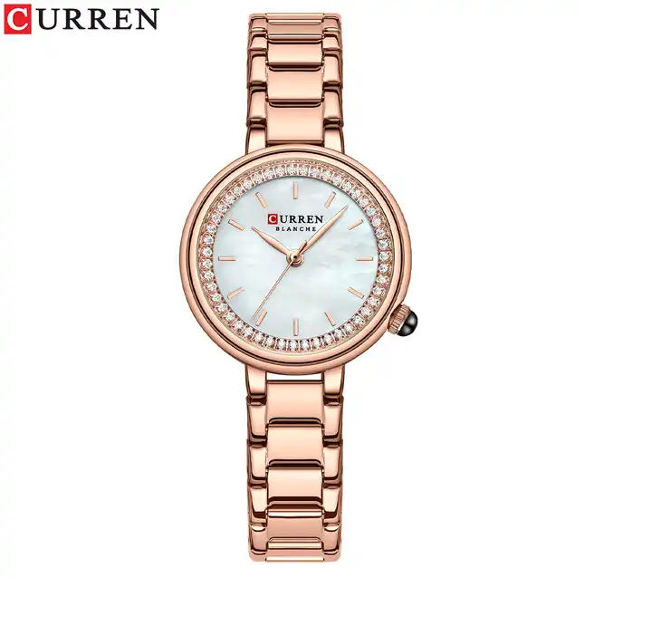 Curren White Dial Rose gold Stainless Chain Steel Analog Quartz Womens Watch