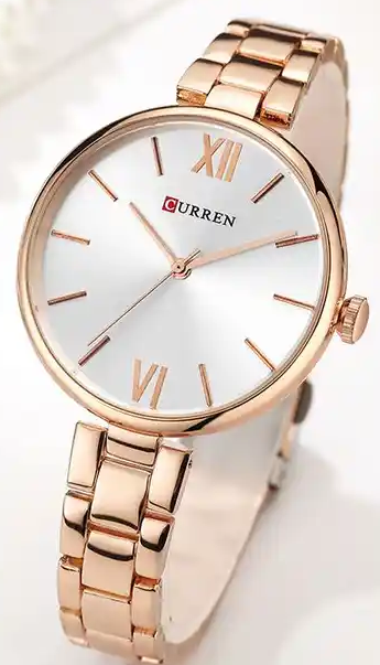 Curren Silver Dial Rosegold Stainless Steel Chain Analog Quartz Womens Watch